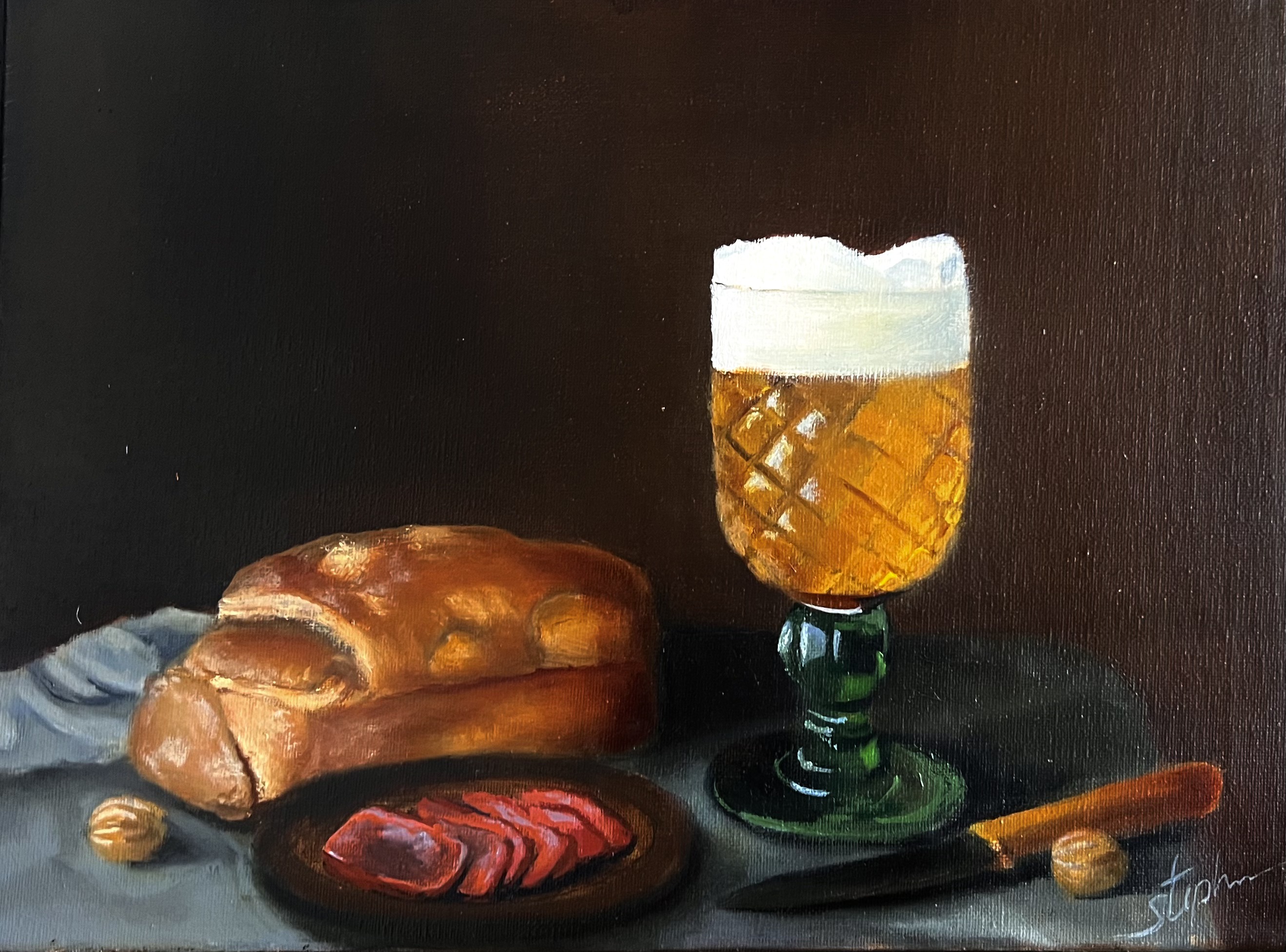 Stilleven met Brood, Worst en Bier